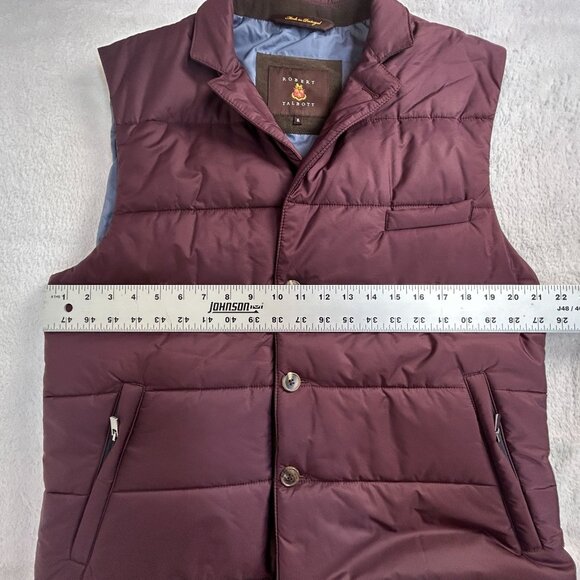 Robert Talbott Mens Burgundy Quilted Down Puffer Vest XL Button Front Packable - Picture 6 of 8